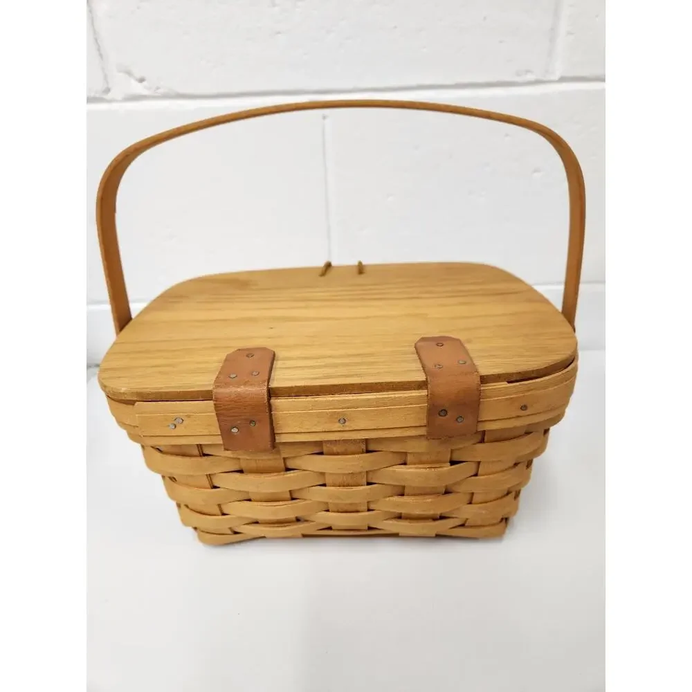 Vintage Longaberger Handwoven Single Handle Small Picnic Basket, Signed 1996